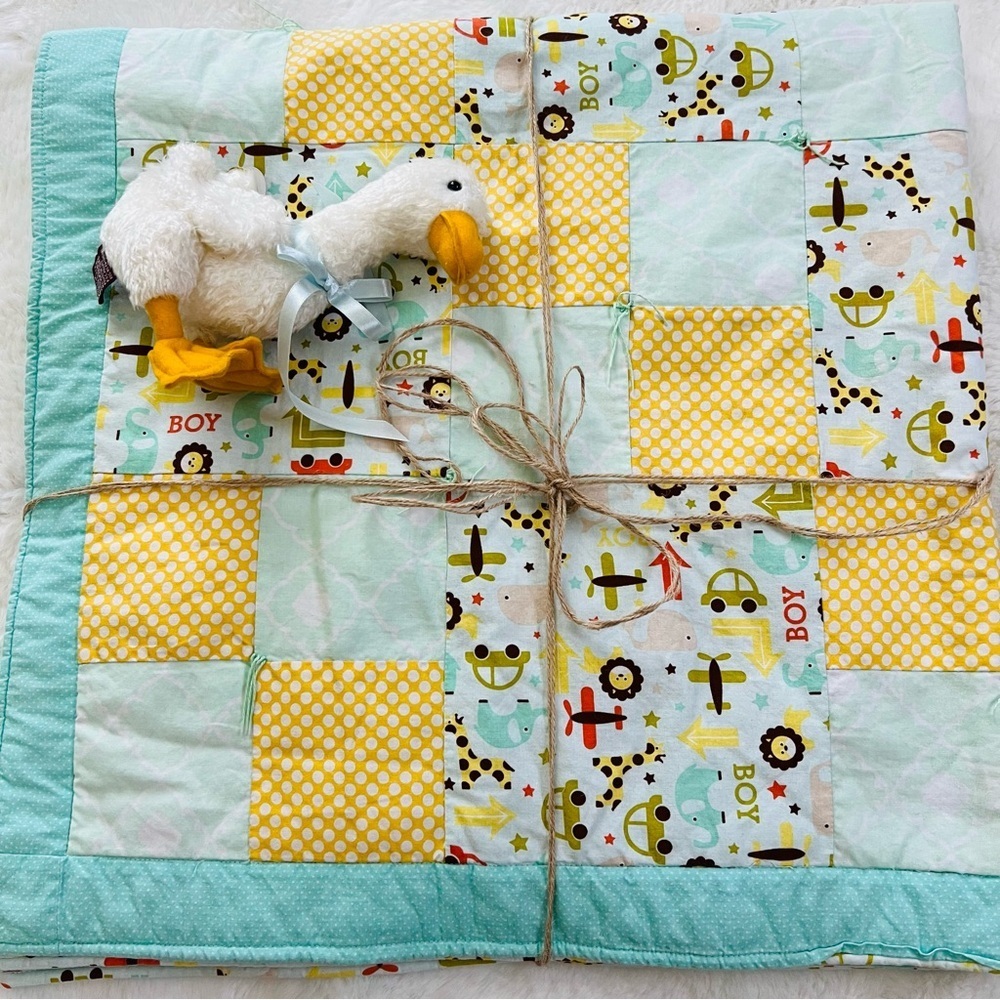 New 40”x40” Handmade Cotton Baby Quilt. Patchwork Kids Quilt.